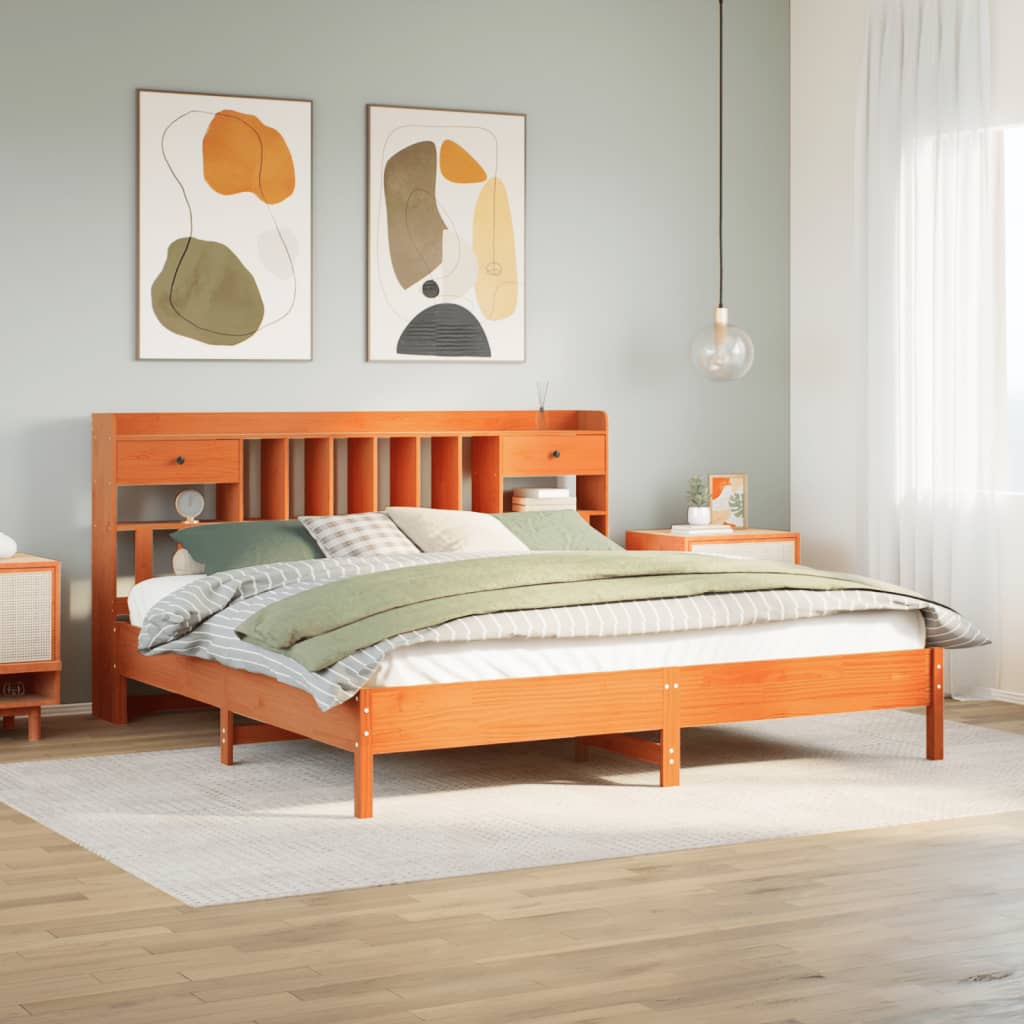 Bed met boekenkast zonder matras grenenhout wasbruin 200x200 cm Bedden & bedframes | Creëer jouw Trendy Thuis | Gratis bezorgd & Retour | Trendy.nl