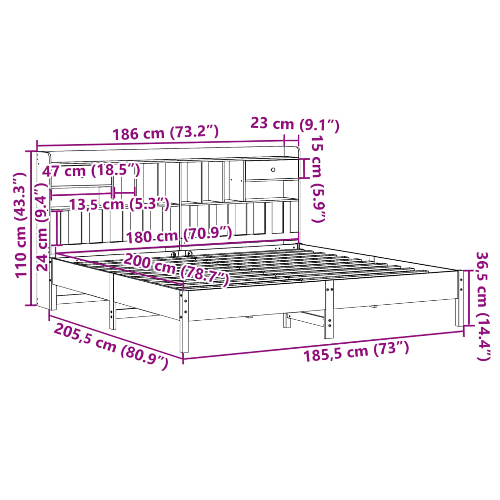 Bed met boekenkast zonder matras grenenhout wit 180x200 cm Bedden & bedframes | Creëer jouw Trendy Thuis | Gratis bezorgd & Retour | Trendy.nl