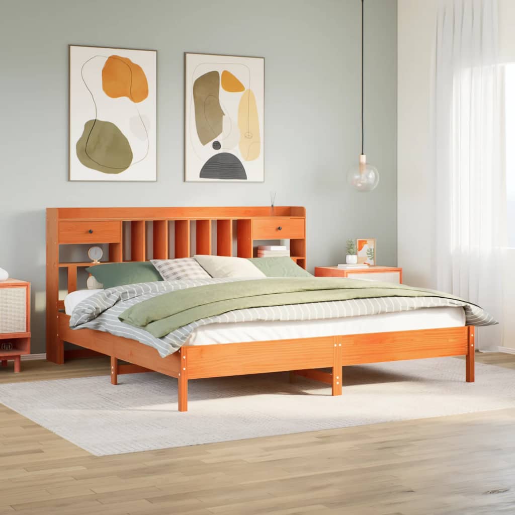 Bed met boekenkast zonder matras grenenhout wasbruin 180x200 cm Bedden & bedframes | Creëer jouw Trendy Thuis | Gratis bezorgd & Retour | Trendy.nl