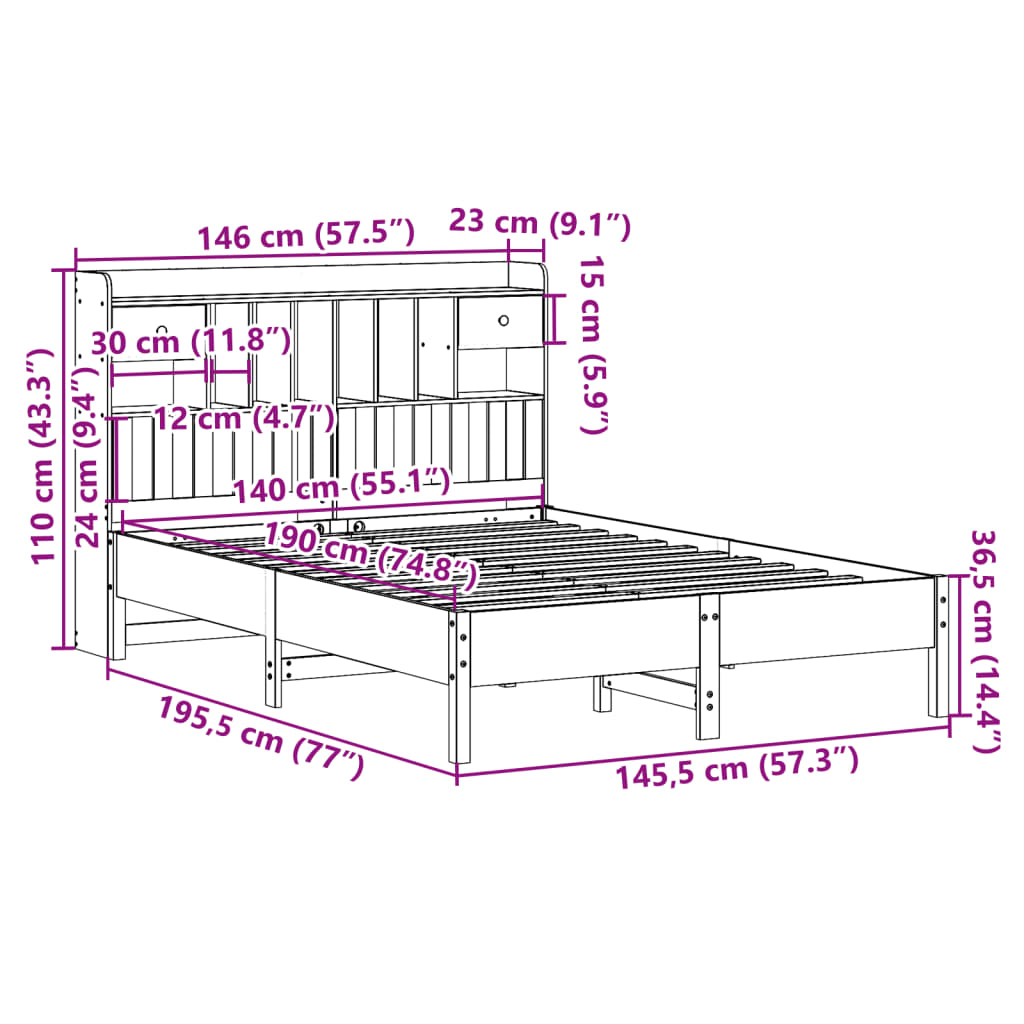 Bed met boekenkast zonder matras massief grenenhout 140x190 cm Bedden & bedframes | Creëer jouw Trendy Thuis | Gratis bezorgd & Retour | Trendy.nl