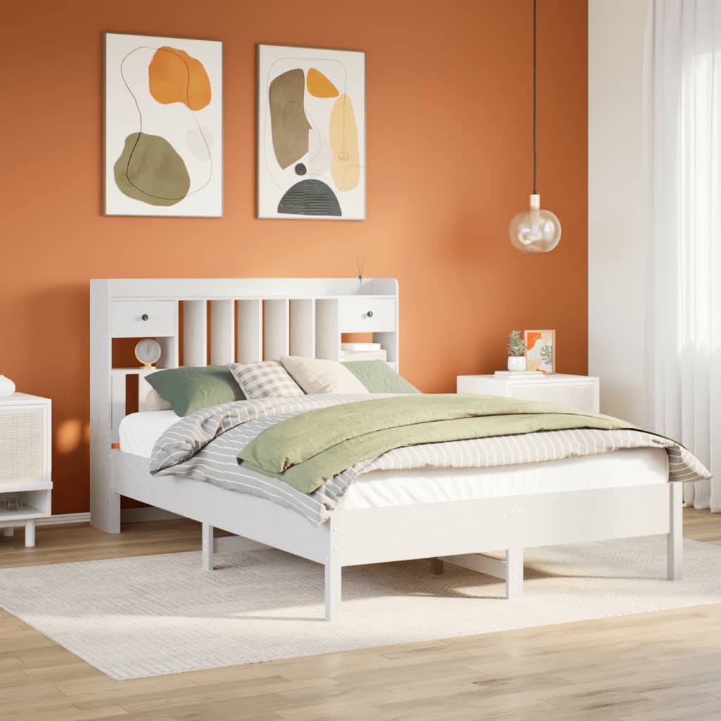 Bed met boekenkast zonder matras grenenhout wit 140x190 cm Bedden & bedframes | Creëer jouw Trendy Thuis | Gratis bezorgd & Retour | Trendy.nl