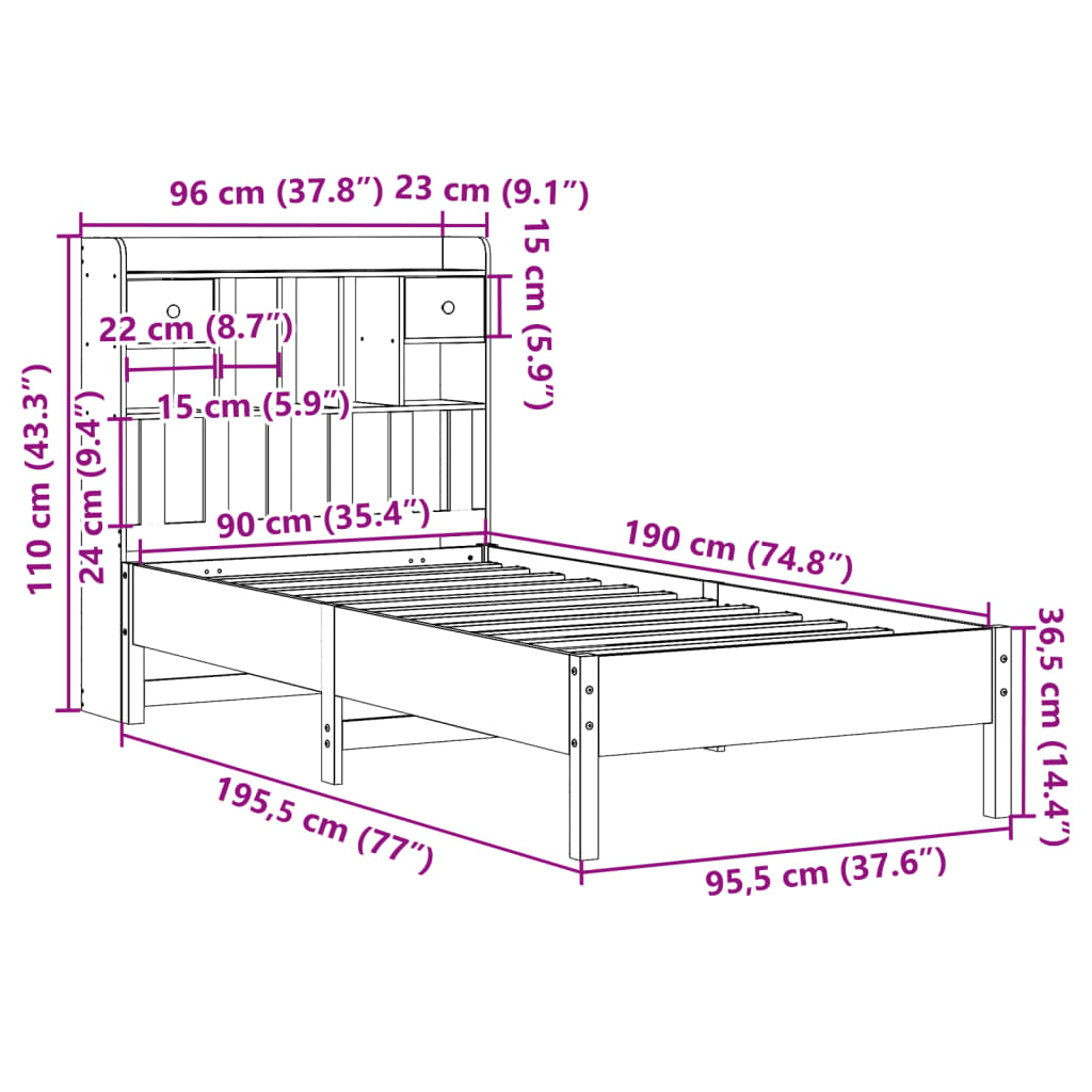 Bed met boekenkast zonder matras massief grenenhout 90x190 cm Bedden & bedframes | Creëer jouw Trendy Thuis | Gratis bezorgd & Retour | Trendy.nl