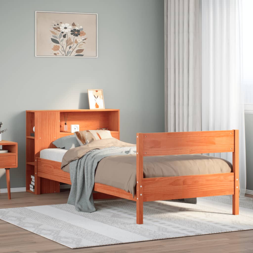 Bed met boekenkast zonder matras grenenhout wasbruin 90x190 cm Bedden & bedframes | Creëer jouw Trendy Thuis | Gratis bezorgd & Retour | Trendy.nl