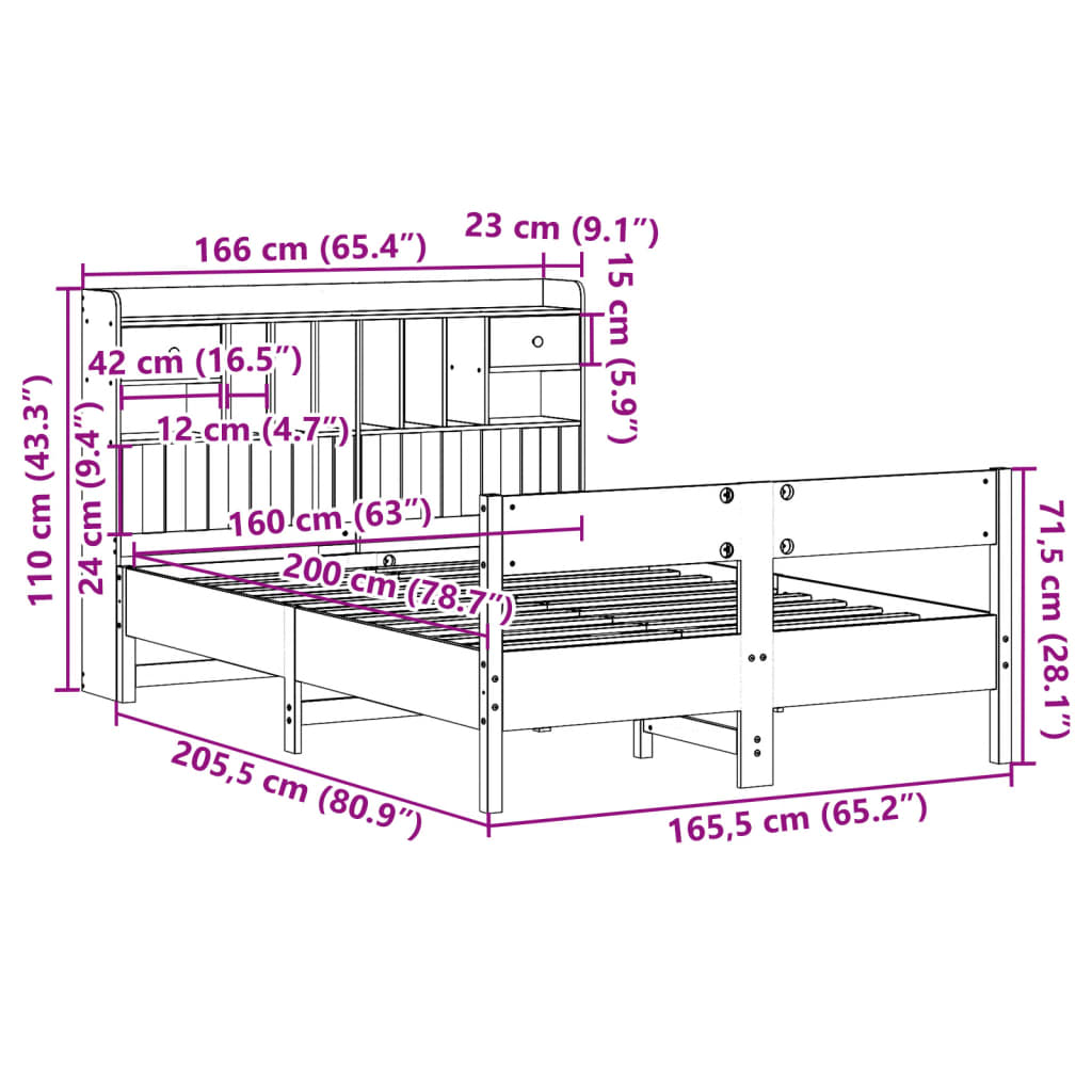 Bed met boekenkast zonder matras grenenhout wasbruin 160x200 cm Bedden & bedframes | Creëer jouw Trendy Thuis | Gratis bezorgd & Retour | Trendy.nl