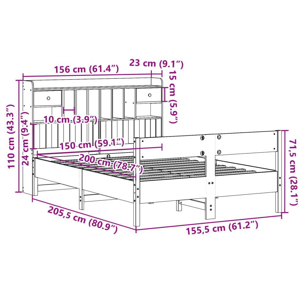 Bed met boekenkast zonder matras massief grenenhout 150x200 cm Bedden & bedframes | Creëer jouw Trendy Thuis | Gratis bezorgd & Retour | Trendy.nl