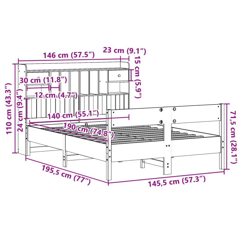 Bed met boekenkast zonder matras massief grenenhout 140x190 cm Bedden & bedframes | Creëer jouw Trendy Thuis | Gratis bezorgd & Retour | Trendy.nl