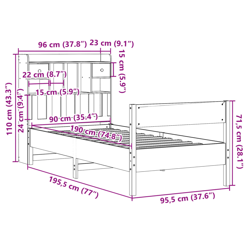 Bed met boekenkast zonder matras massief grenenhout 90x190 cm Bedden & bedframes | Creëer jouw Trendy Thuis | Gratis bezorgd & Retour | Trendy.nl