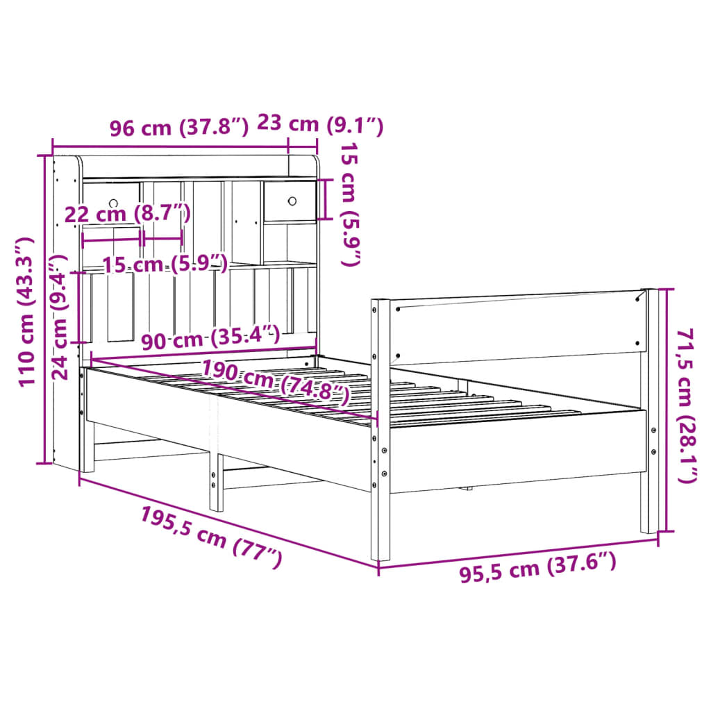 Bed met boekenkast zonder matras grenenhout wasbruin 90x190 cm Bedden & bedframes | Creëer jouw Trendy Thuis | Gratis bezorgd & Retour | Trendy.nl