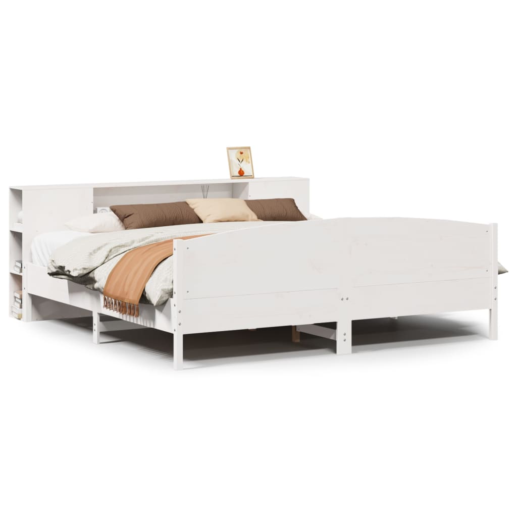 Bed met boekenkast zonder matras grenenhout wit 200x200 cm