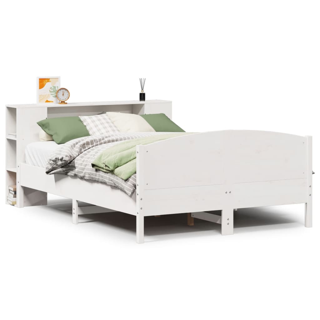 Bed met boekenkast zonder matras grenenhout wit 160x200 cm