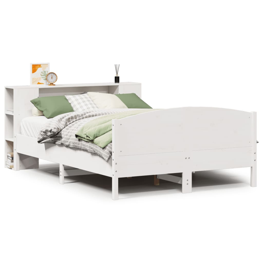 Bed met boekenkast zonder matras grenenhout wit 135x190 cm