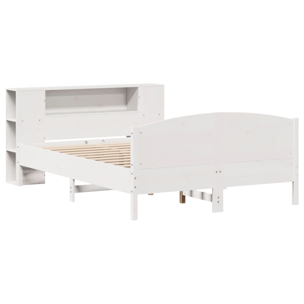 Bed met boekenkast zonder matras grenenhout wit 135x190 cm