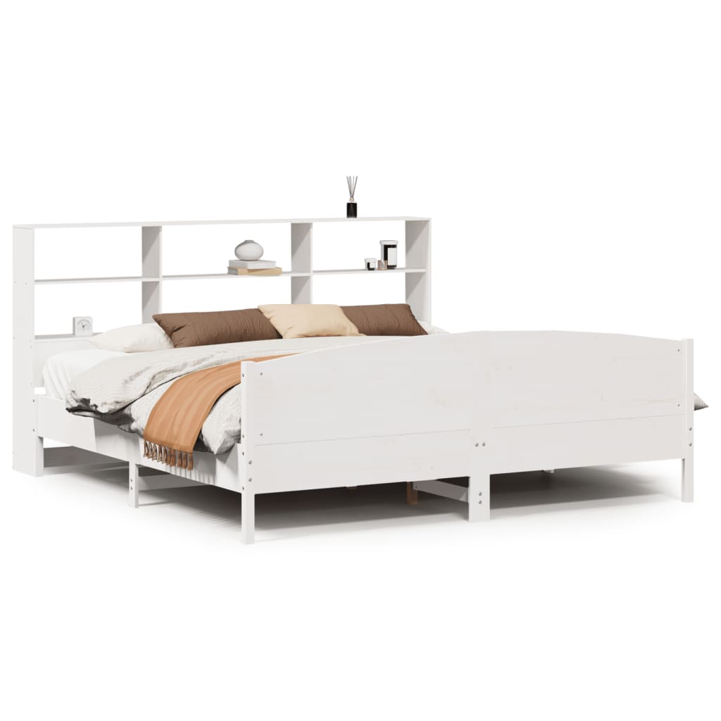 Bed met boekenkast zonder matras grenenhout wit 200x200 cm