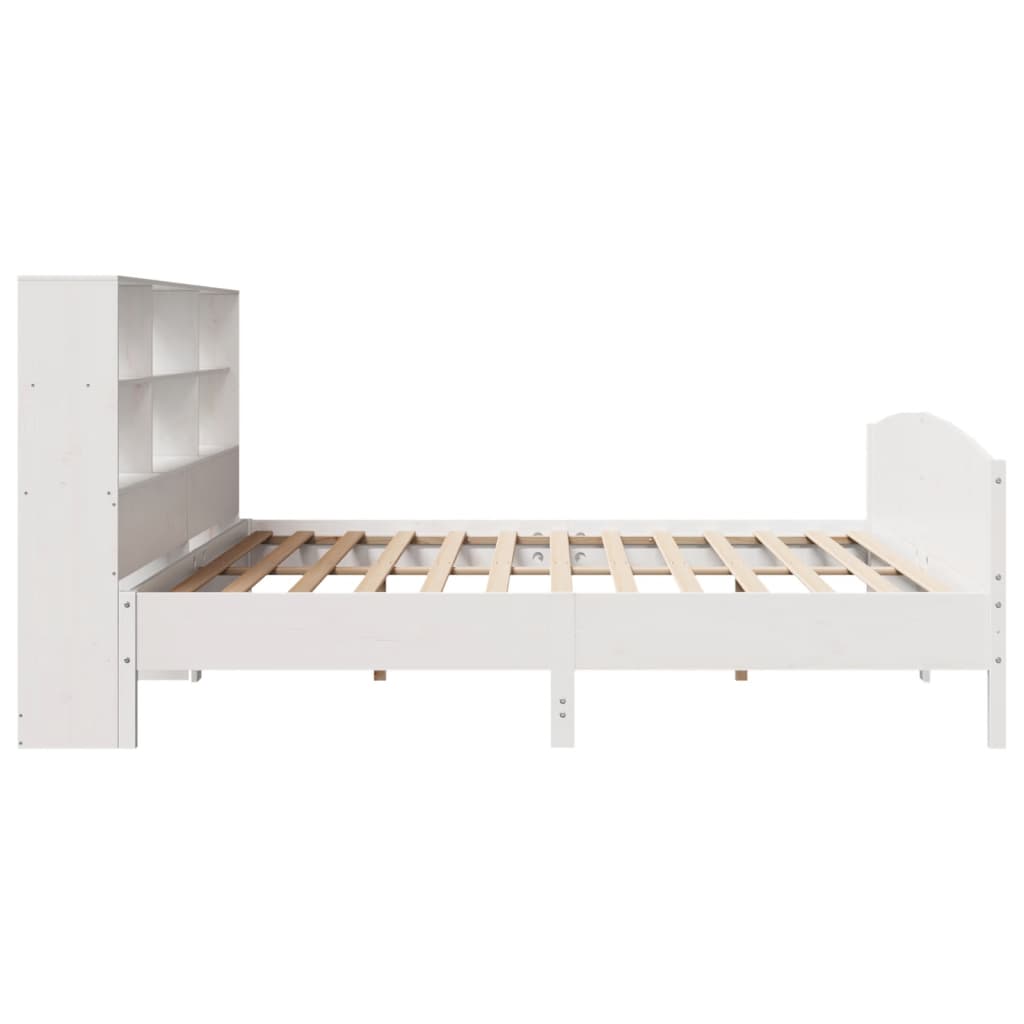 Bed met boekenkast zonder matras grenenhout wit 200x200 cm