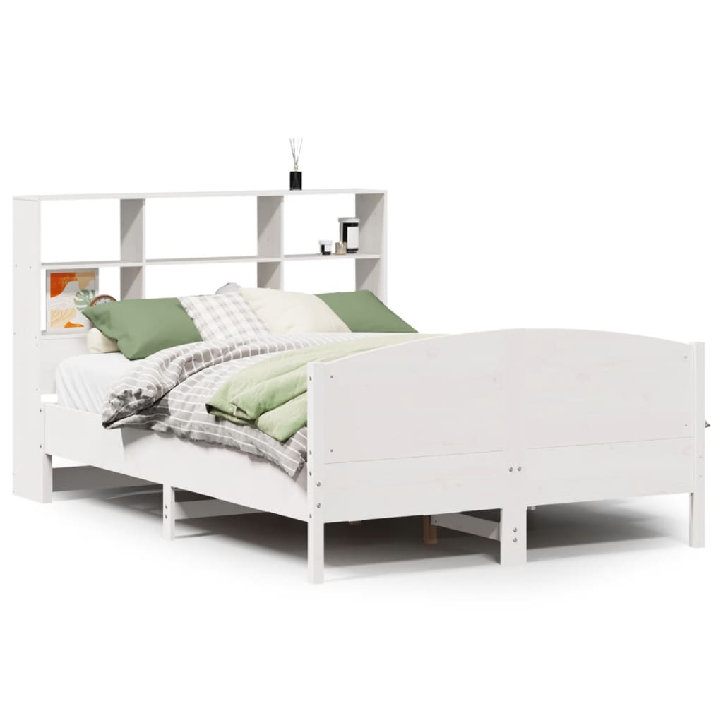 Bed met boekenkast zonder matras grenenhout wit 160x200 cm