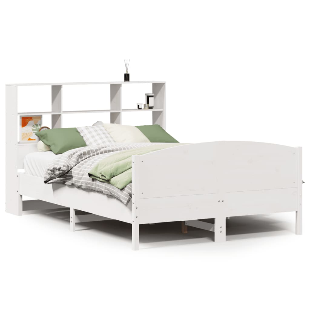 Bed met boekenkast zonder matras grenenhout wit 140x200 cm