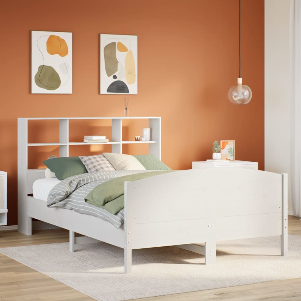 Bed met boekenkast zonder matras grenenhout wit 140x200 cm