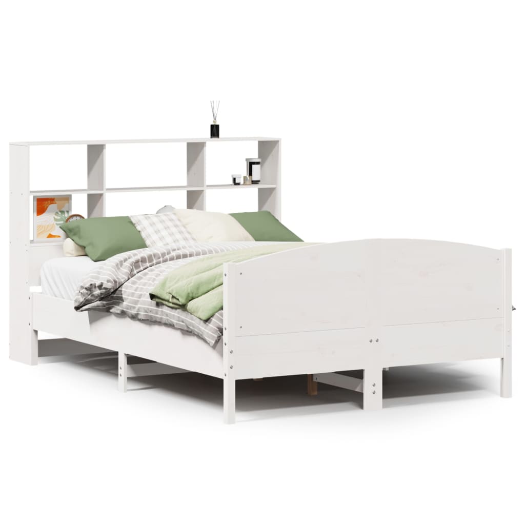 Bed met boekenkast zonder matras grenenhout wit 140x190 cm