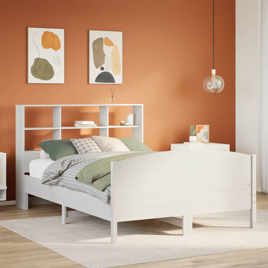 Bed met boekenkast zonder matras grenenhout wit 140x190 cm