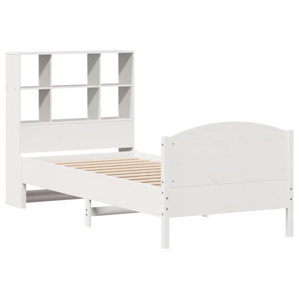 Bed met boekenkast zonder matras grenenhout wit 100x200 cm