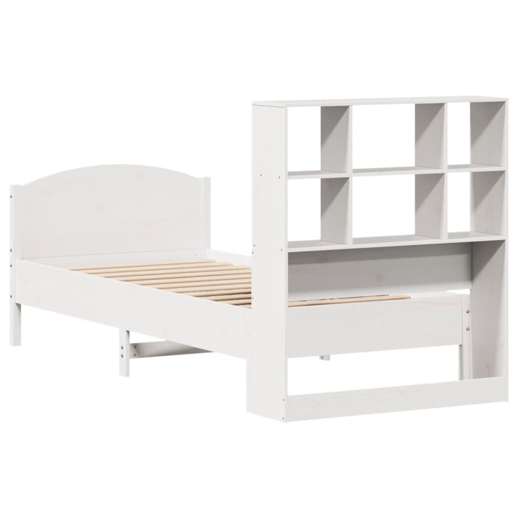 Bed met boekenkast zonder matras grenenhout wit 100x200 cm