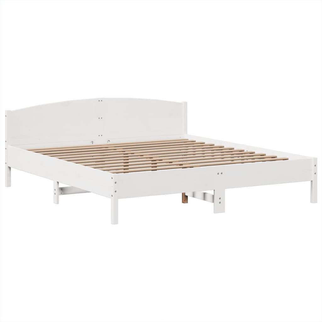 Bed met boekenkast zonder matras grenenhout wit 200x200 cm