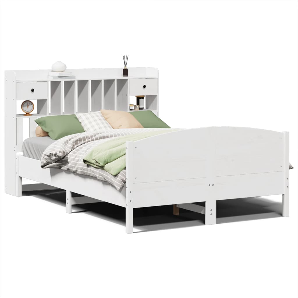 Bed met boekenkast zonder matras grenenhout wit 160x200 cm