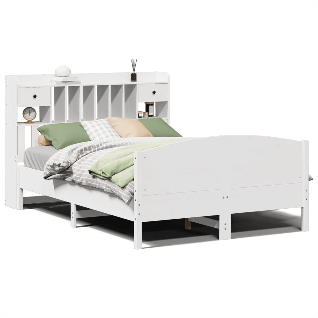 Bed met boekenkast zonder matras grenenhout wit 140x200 cm