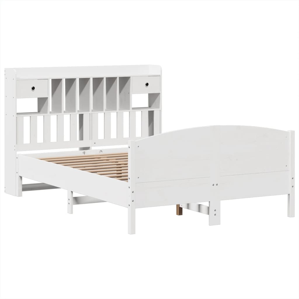 Bed met boekenkast zonder matras grenenhout wit 140x200 cm