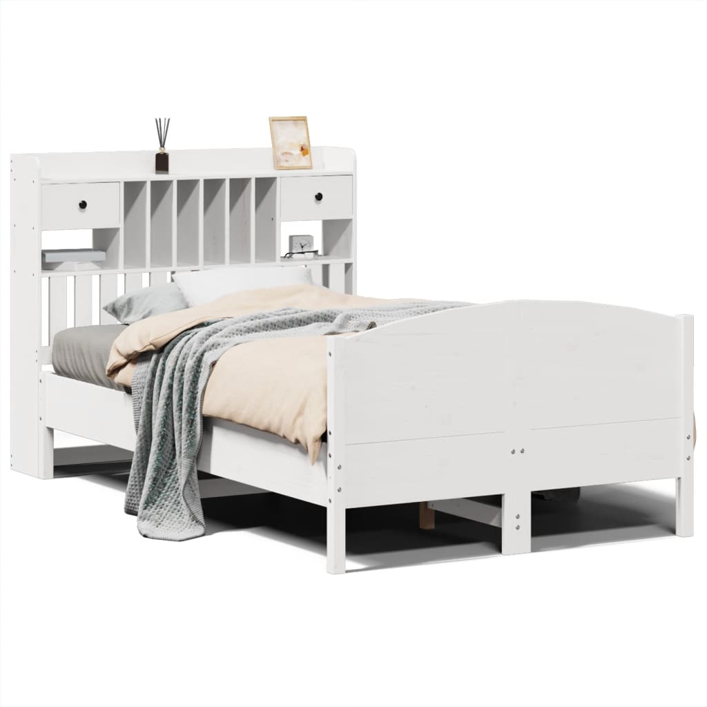 Bed met boekenkast zonder matras grenenhout wit 120x200 cm