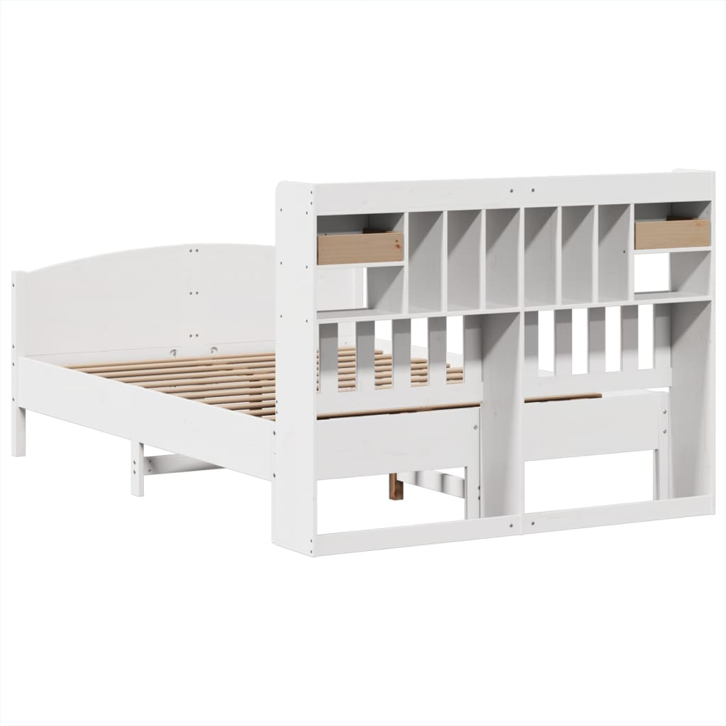 Bed met boekenkast zonder matras grenenhout wit 140x190 cm