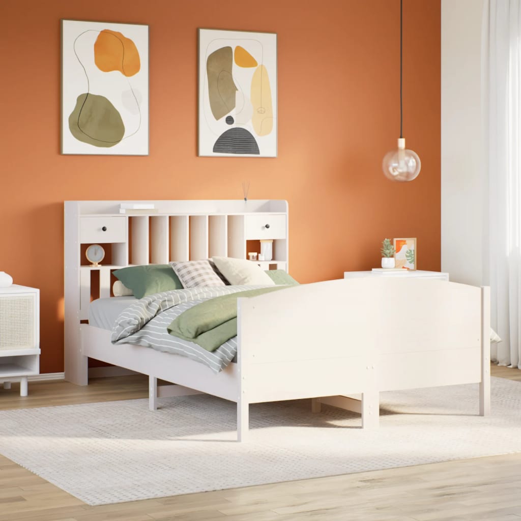 Bed met boekenkast zonder matras grenenhout wit 140x190 cm