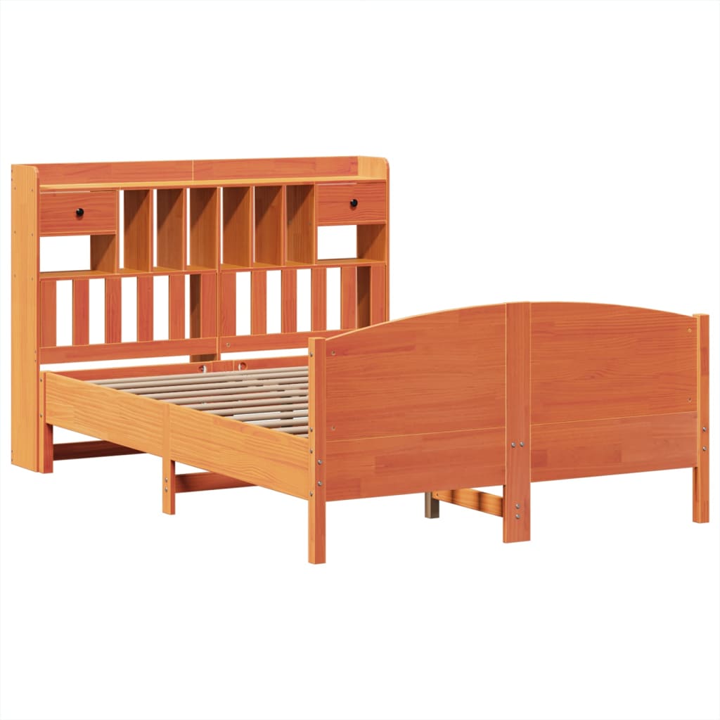 Bed met boekenkast zonder matras grenenhout wasbruin 140x190 cm