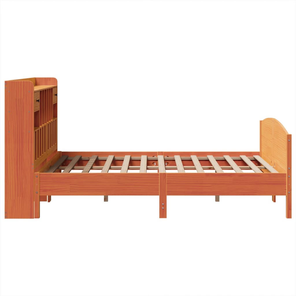 Bed met boekenkast zonder matras grenenhout wasbruin 140x190 cm