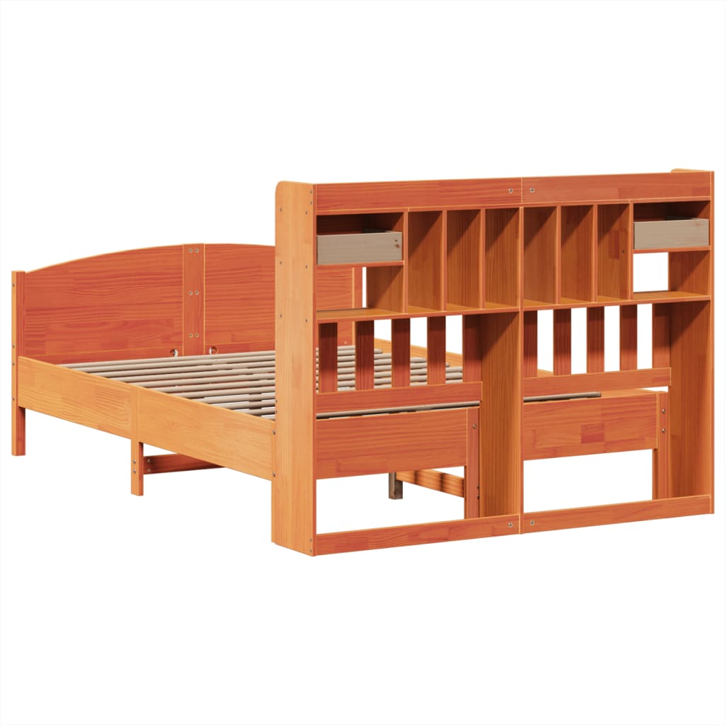 Bed met boekenkast zonder matras grenenhout wasbruin 140x190 cm