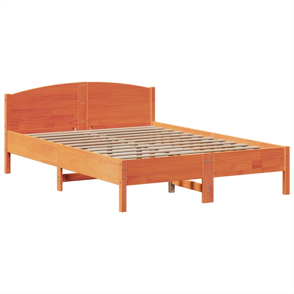 Bed met boekenkast zonder matras grenenhout wasbruin 140x190 cm