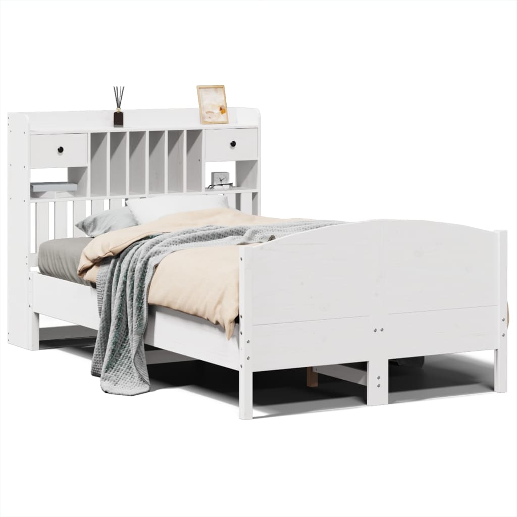 Bed met boekenkast zonder matras grenenhout wit 135x190 cm