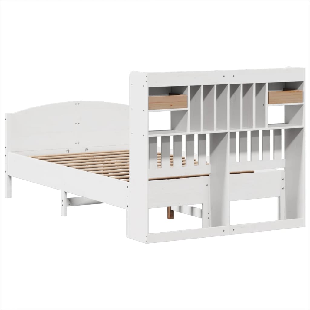 Bed met boekenkast zonder matras grenenhout wit 135x190 cm