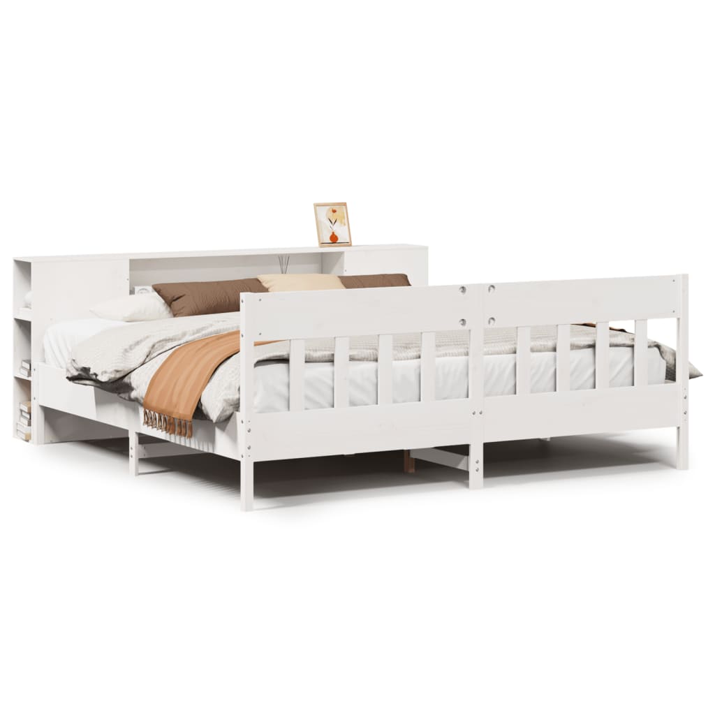 Bed met boekenkast zonder matras grenenhout wit 200x200 cm