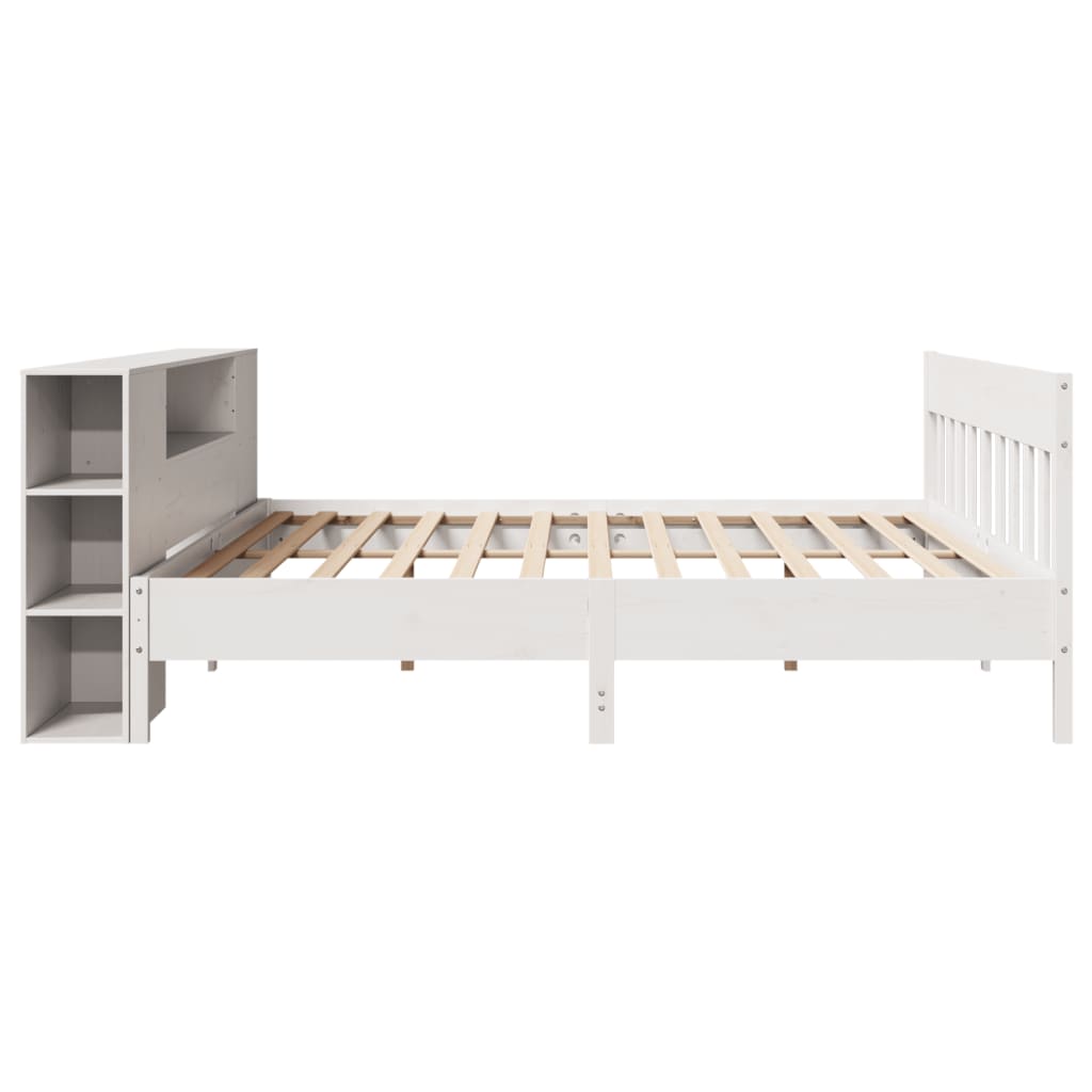 Bed met boekenkast zonder matras grenenhout wit 200x200 cm