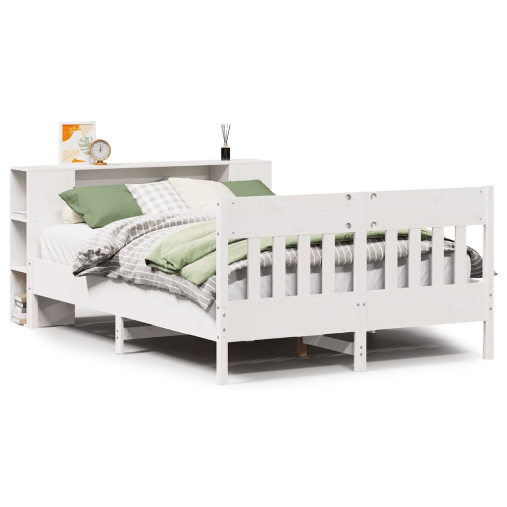 Bed met boekenkast zonder matras grenenhout wit 160x200 cm