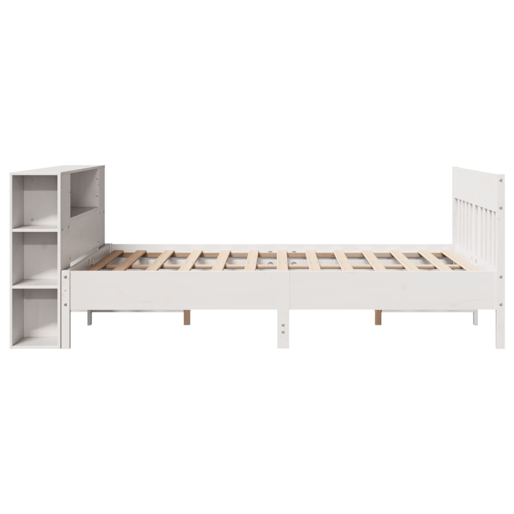 Bed met boekenkast zonder matras grenenhout wit 150x200 cm