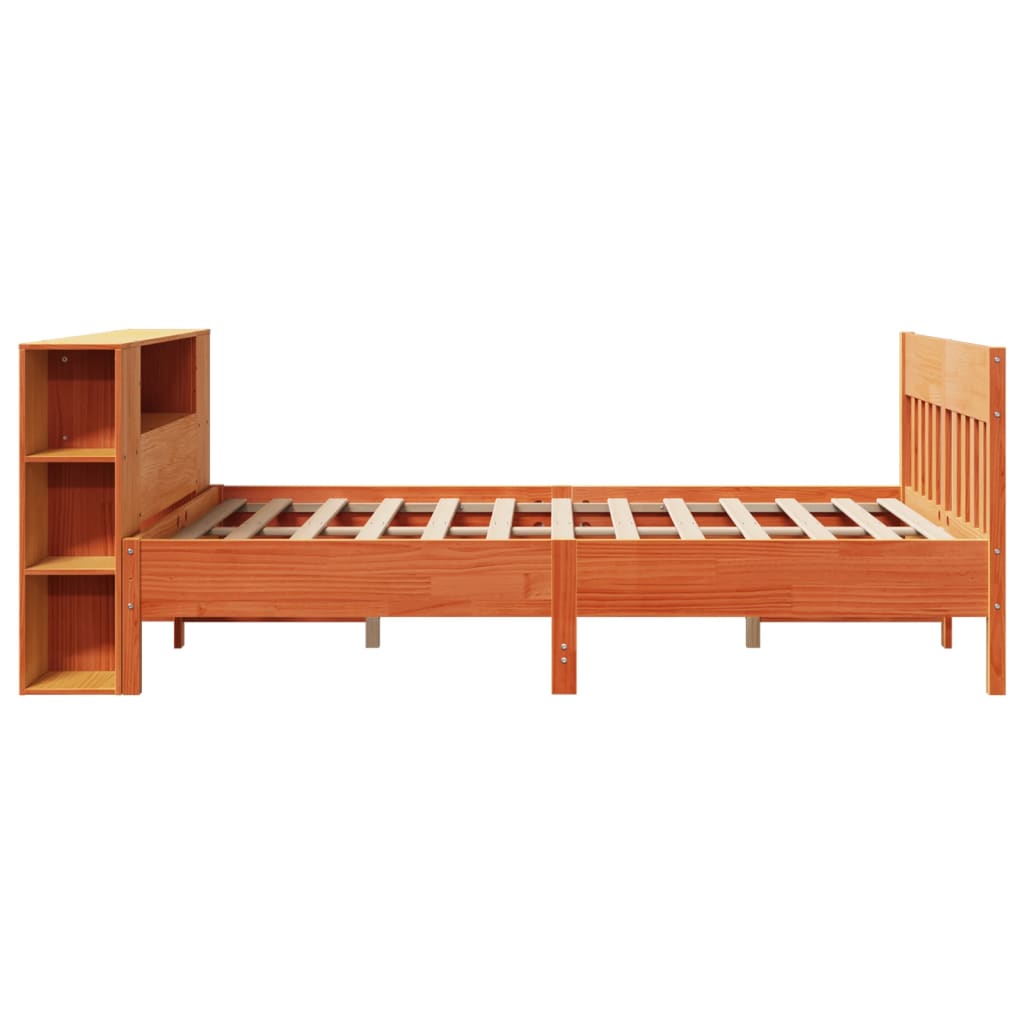 Bed met boekenkast zonder matras grenenhout wasbruin 150x200 cm