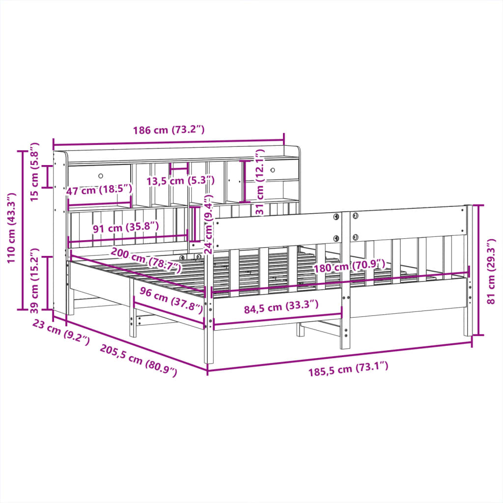 Bedframe zonder matras massief grenenhout wit 180x200 cm