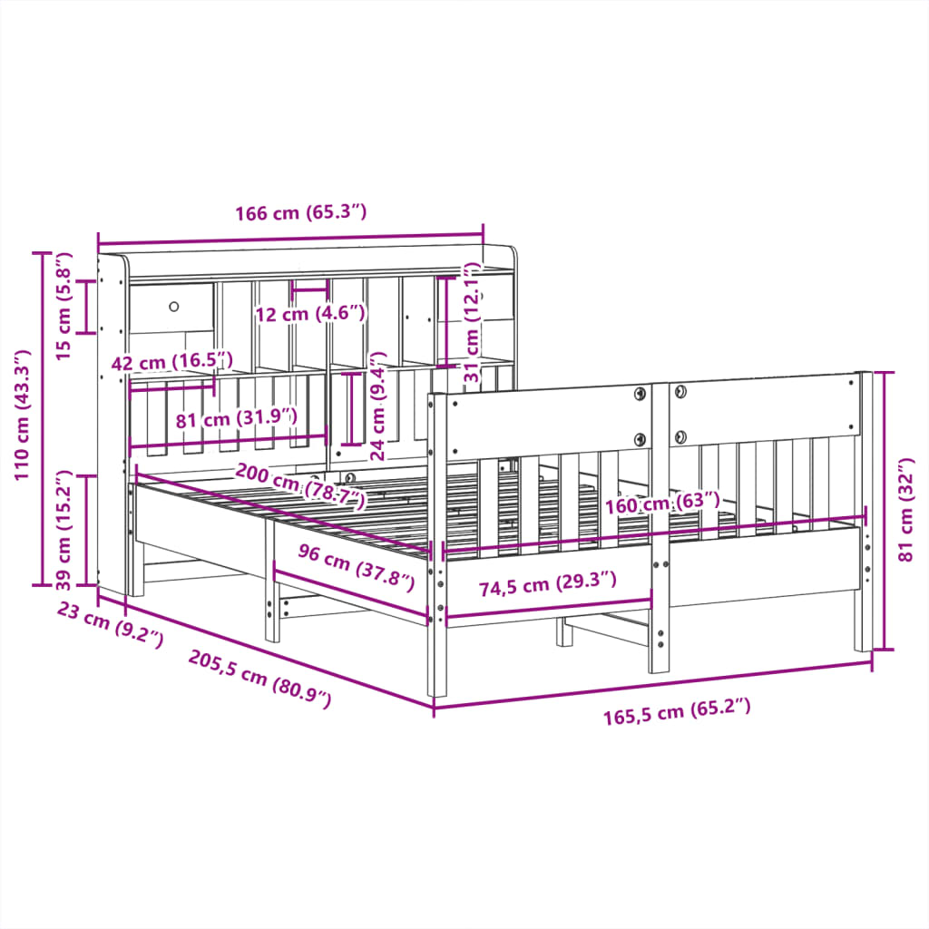 Bedframe zonder matras massief grenenhout wit 160x200 cm