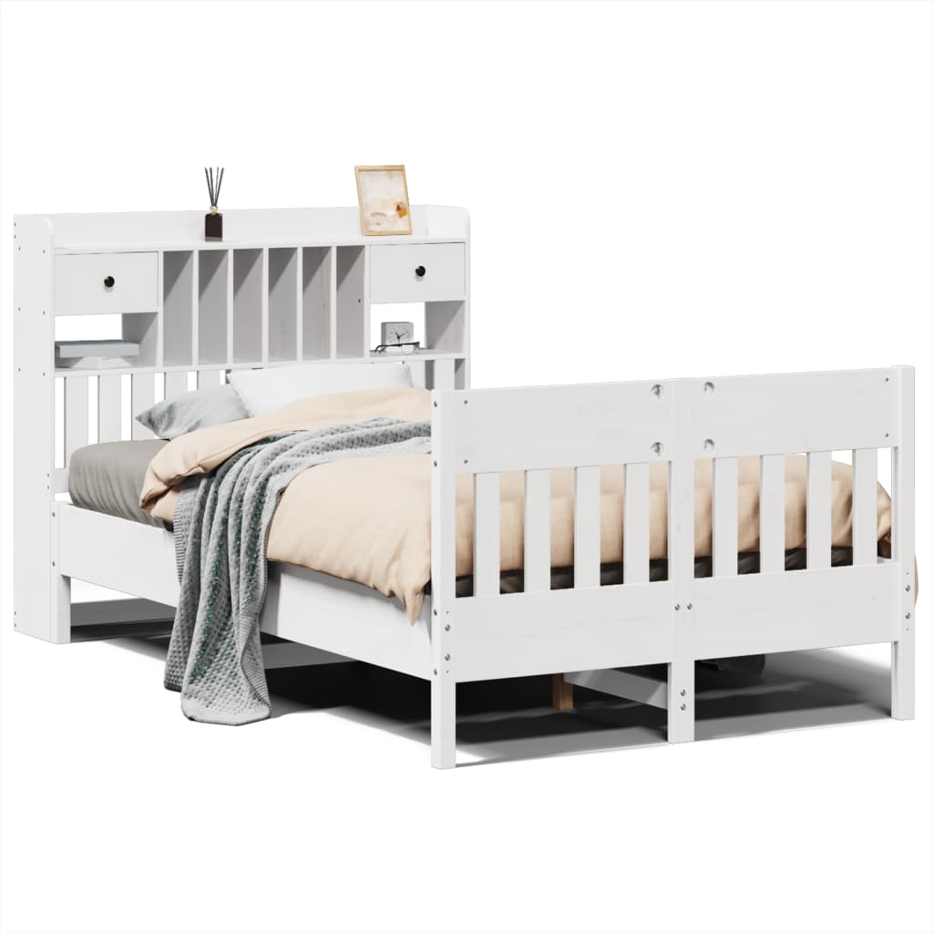 Bedframe zonder matras massief grenenhout wit 135x190 cm