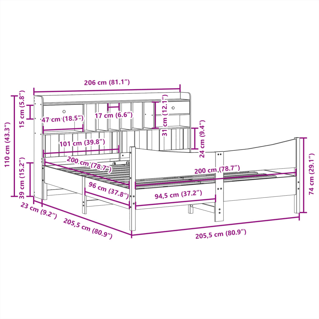 Bedframe zonder matras massief grenenhout wit 200x200 cm