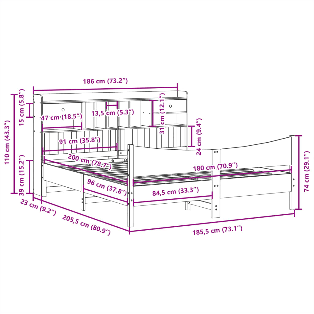 Bedframe zonder matras massief grenenhout wit 180x200 cm