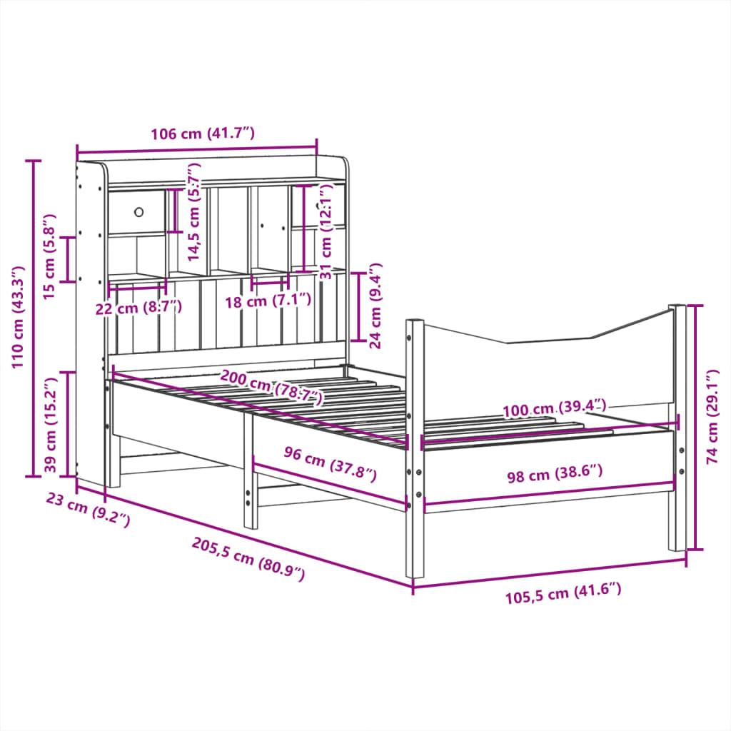 Bedframe zonder matras massief grenenhout wit 140x200 cm