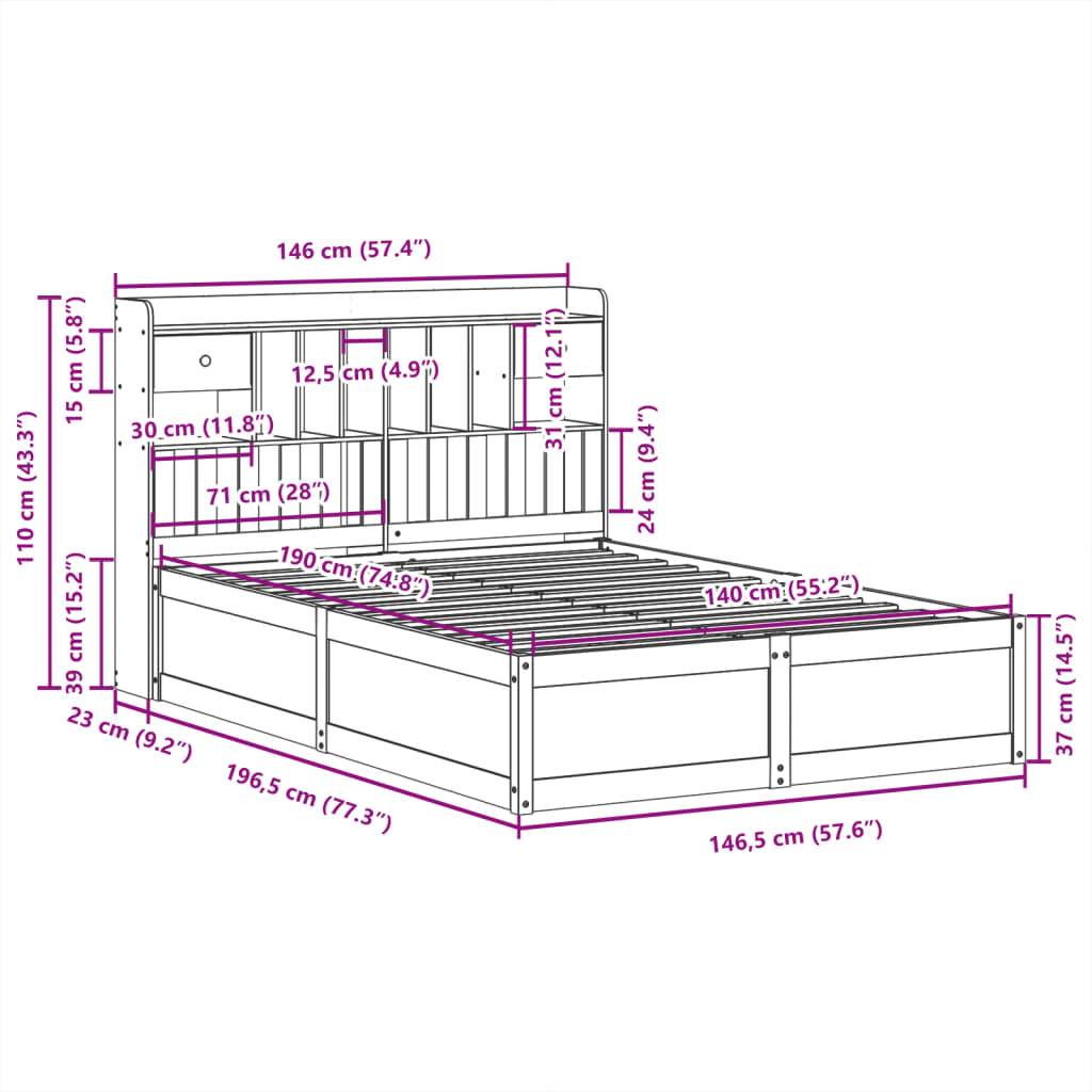 Bedframe zonder matras massief grenenhout 140x190 cm Bedden & bedframes | Creëer jouw Trendy Thuis | Gratis bezorgd & Retour | Trendy.nl